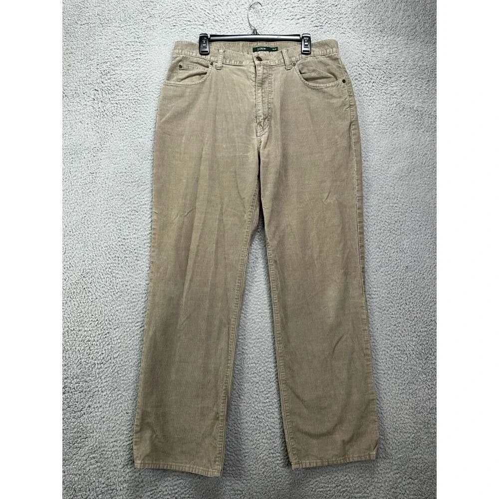 J Crew Pants Men 34X32 Tan Corduroy Straight Leg Flat Front 5 Pocket 100% Cotton